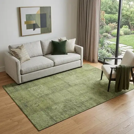 Fern Green And Gray Patchwork Washable Area Rug With UV Protection Photo 1