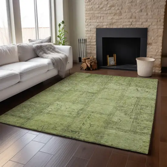 Fern Green And Gray Patchwork Washable Area Rug With UV Protection Photo 5