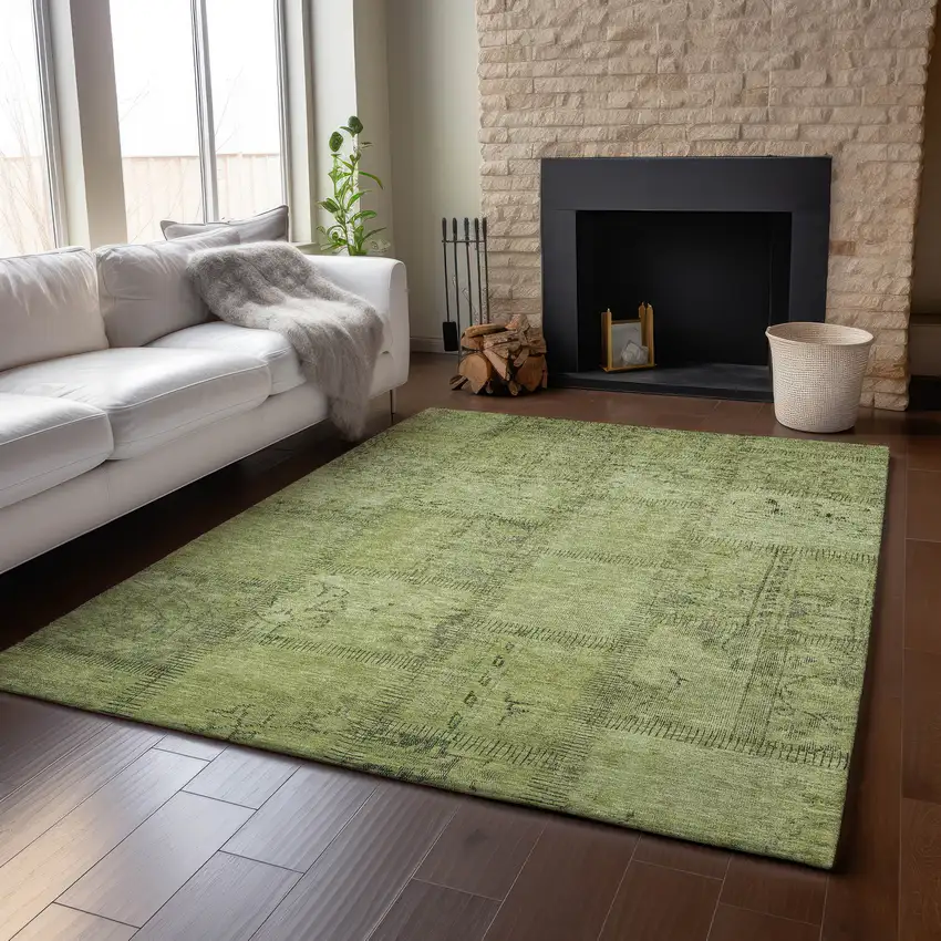 Fern Green And Gray Patchwork Washable Area Rug With UV Protection Photo 5