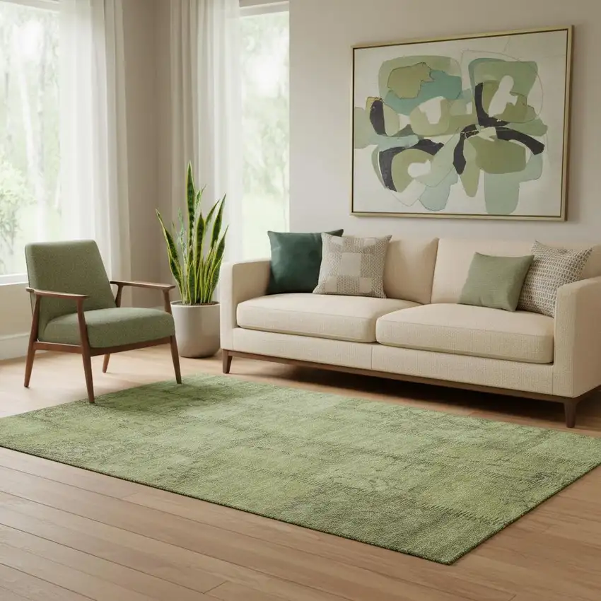 Fern Green And Gray Patchwork Washable Area Rug With UV Protection Photo 1