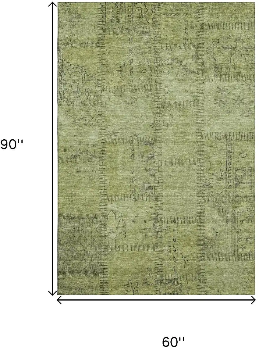 Fern Green And Gray Patchwork Washable Area Rug With UV Protection Photo 3