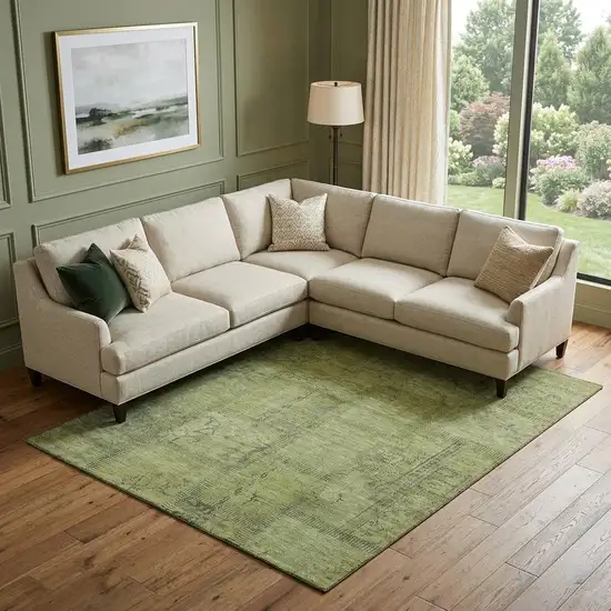 Fern Green And Gray Patchwork Washable Area Rug With UV Protection Photo 1