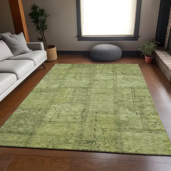Fern Green And Gray Patchwork Washable Area Rug With UV Protection Photo 5