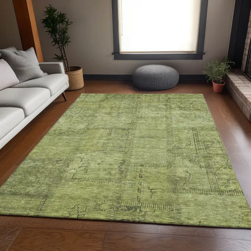 Fern Green And Gray Patchwork Washable Area Rug With UV Protection Photo 5