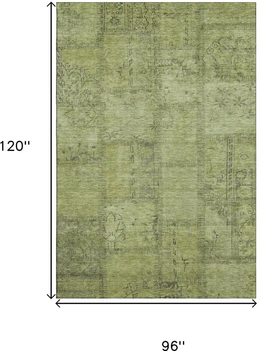 Fern Green And Gray Patchwork Washable Area Rug With UV Protection Photo 3