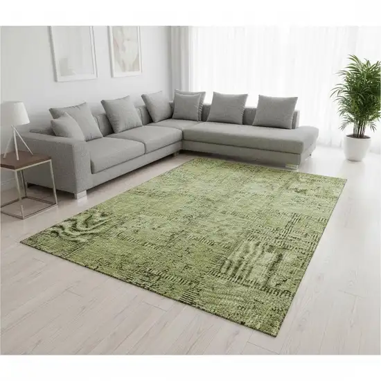 Fern Green And Gray Patchwork Washable Area Rug With UV Protection Photo 1