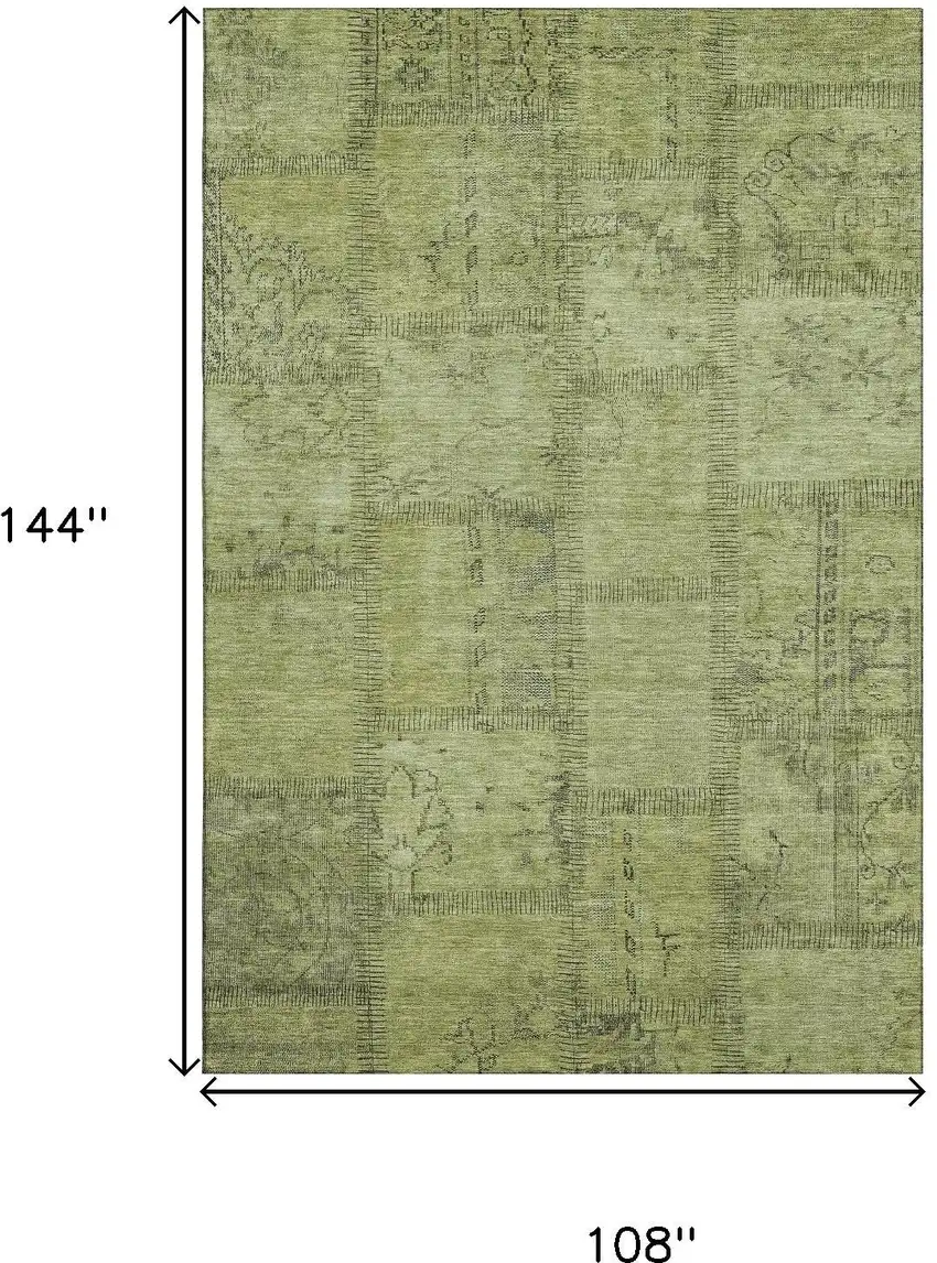 Fern Green And Gray Patchwork Washable Area Rug With UV Protection Photo 3