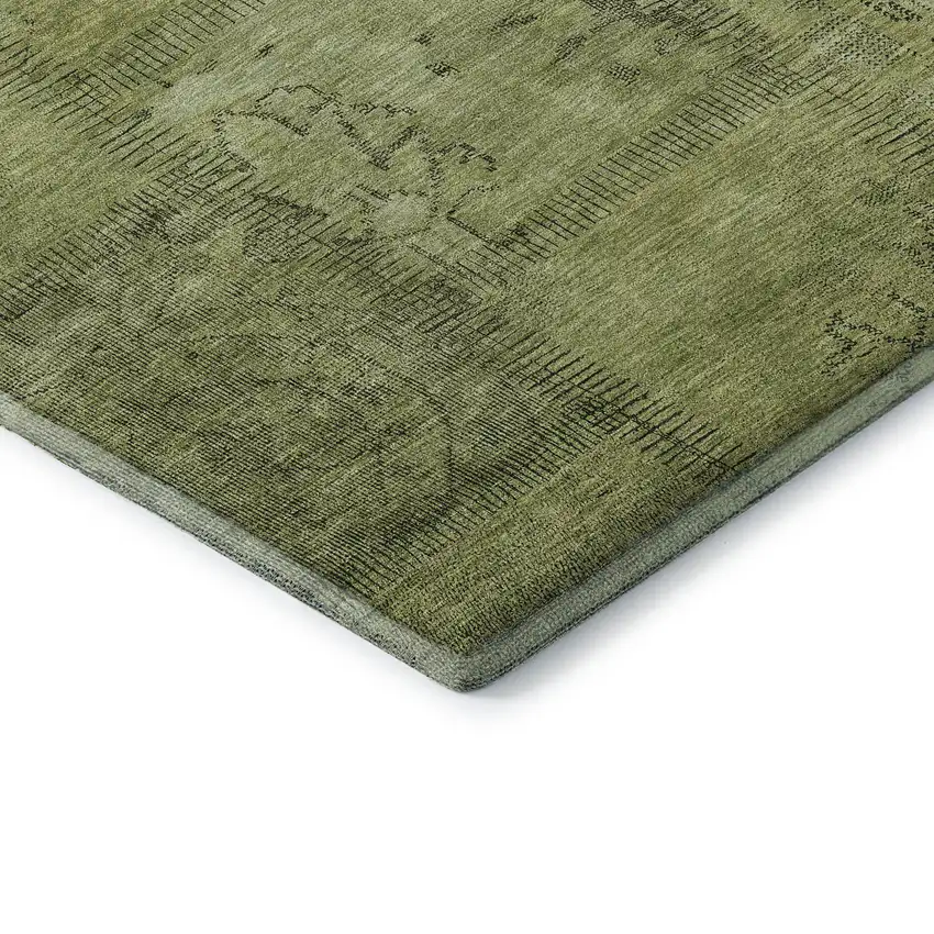 Fern Green And Gray Patchwork Washable Area Rug With UV Protection Photo 7