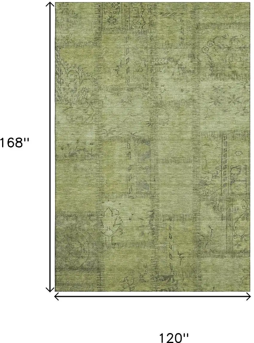 Fern Green And Gray Patchwork Washable Area Rug With UV Protection Photo 3