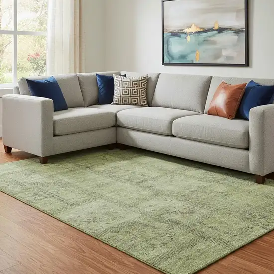 Fern Green And Gray Patchwork Washable Area Rug With UV Protection Photo 1