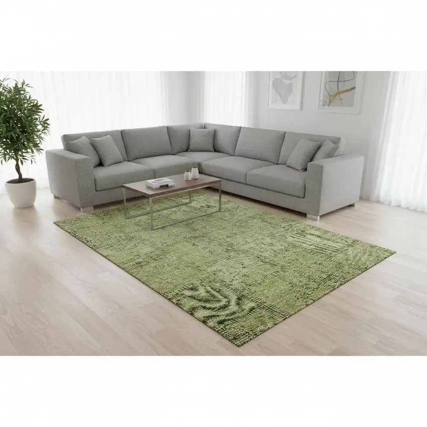 Fern Green And Gray Patchwork Washable Area Rug With UV Protection Photo 1