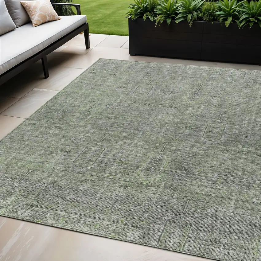 Fern Green And Gray Southwestern Washable Indoor Outdoor Area Rug Photo 1