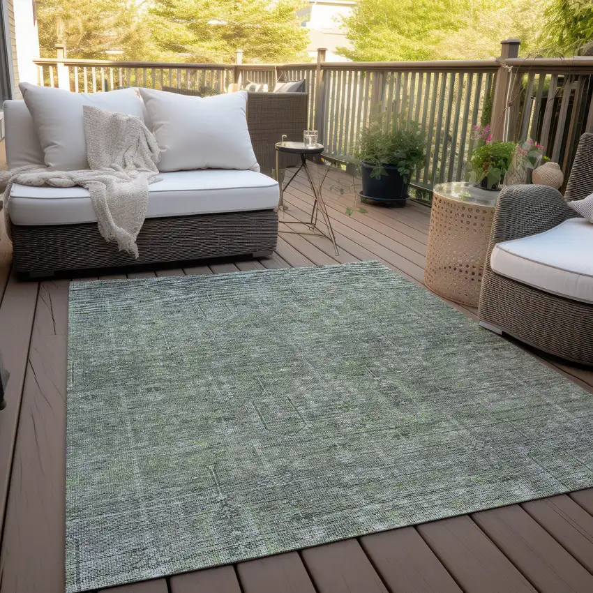 Fern Green And Gray Southwestern Washable Indoor Outdoor Area Rug Photo 8