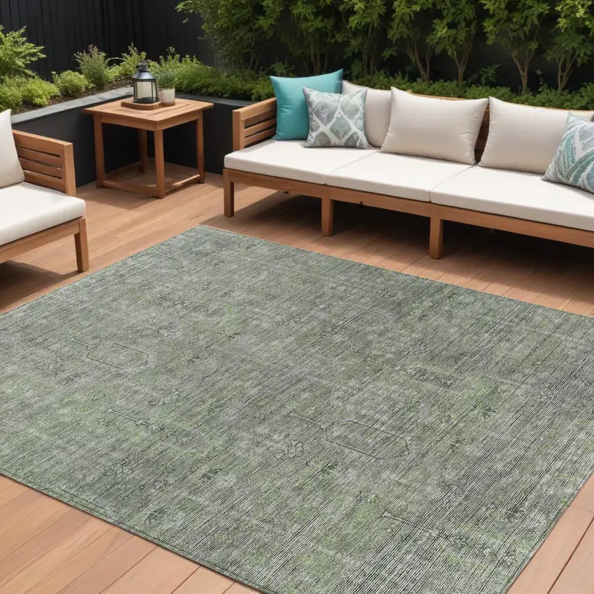 Fern Green And Gray Southwestern Washable Indoor Outdoor Area Rug Photo 1
