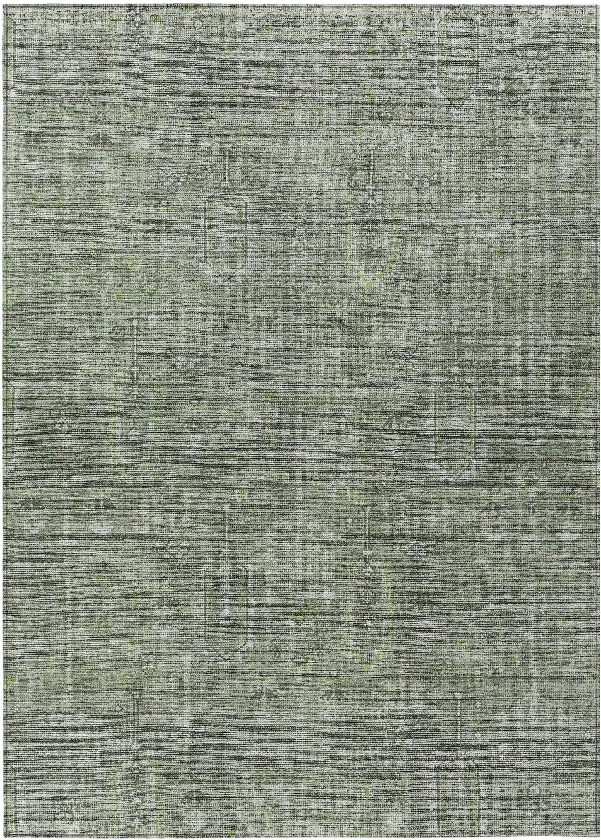 Fern Green And Gray Southwestern Washable Indoor Outdoor Area Rug Photo 2