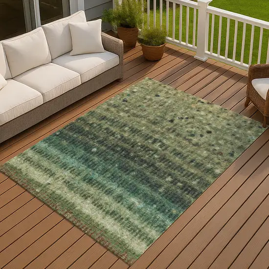 Fern Green And Gray Striped Washable Indoor Outdoor Area Rug Photo 5