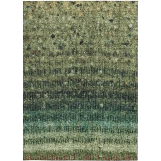 Fern Green And Gray Striped Washable Indoor Outdoor Area Rug Photo 2