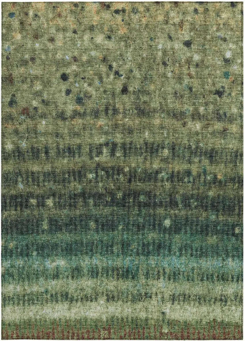 Fern Green And Gray Striped Washable Indoor Outdoor Area Rug Photo 2