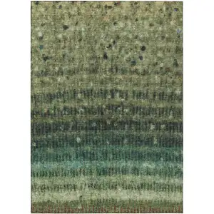 Photo of Fern Green And Gray Striped Washable Indoor Outdoor Area Rug