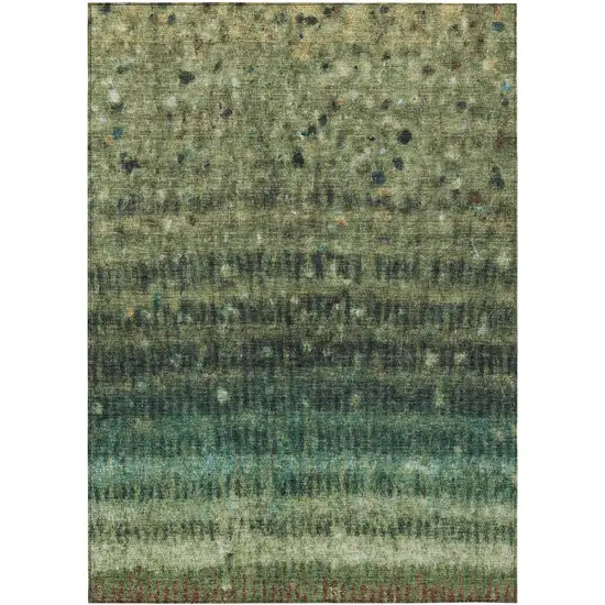 Fern Green And Gray Striped Washable Indoor Outdoor Area Rug Photo 1