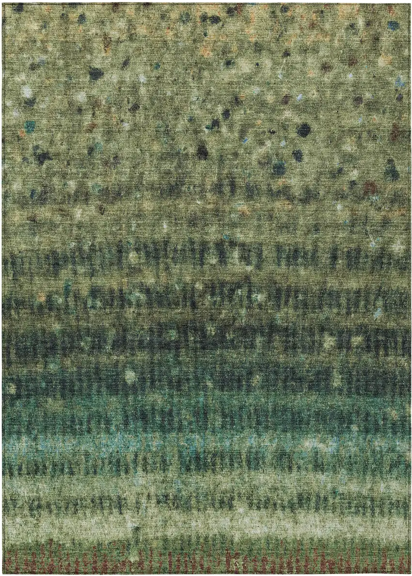 Fern Green And Gray Striped Washable Indoor Outdoor Area Rug Photo 1