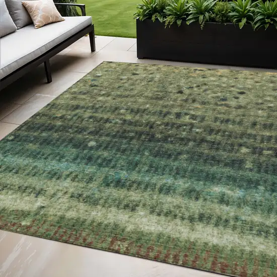 Fern Green And Gray Striped Washable Indoor Outdoor Area Rug Photo 1