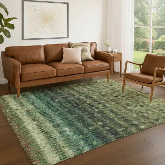 Fern Green And Gray Striped Washable Indoor Outdoor Area Rug Photo 6