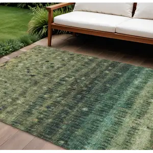 Photo of Fern Green And Gray Striped Washable Indoor Outdoor Area Rug