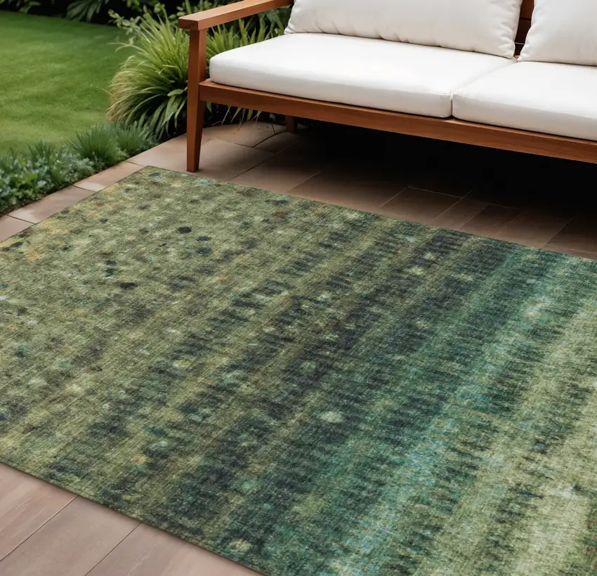 Fern Green And Gray Striped Washable Indoor Outdoor Area Rug Photo 1