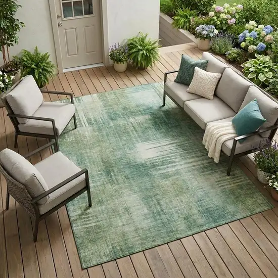 Fern Green And Green Abstract Washable Indoor Outdoor Area Rug Photo 1