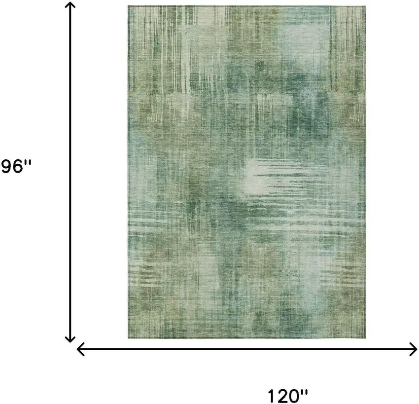 Fern Green And Green Abstract Washable Indoor Outdoor Area Rug Photo 7