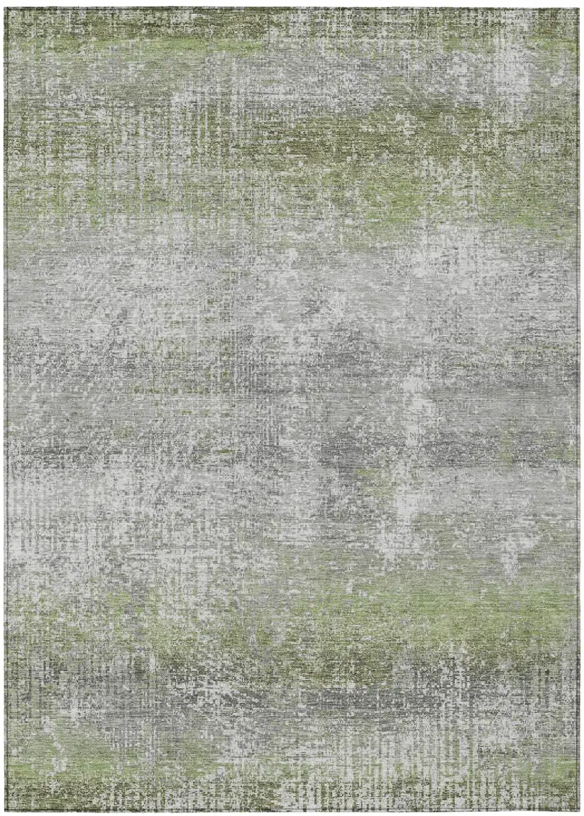 Fern Green And Green Abstract Washable Indoor Outdoor Area Rug Photo 2