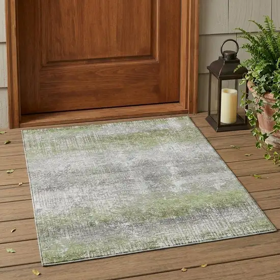 Fern Green And Green Abstract Washable Indoor Outdoor Area Rug Photo 1