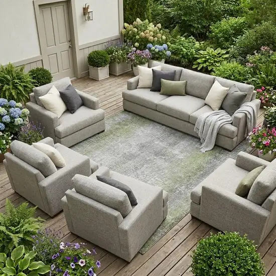 Fern Green And Green Abstract Washable Indoor Outdoor Area Rug Photo 1