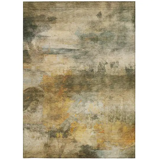 Fern Green And Green Abstract Washable Indoor Outdoor Area Rug Photo 2