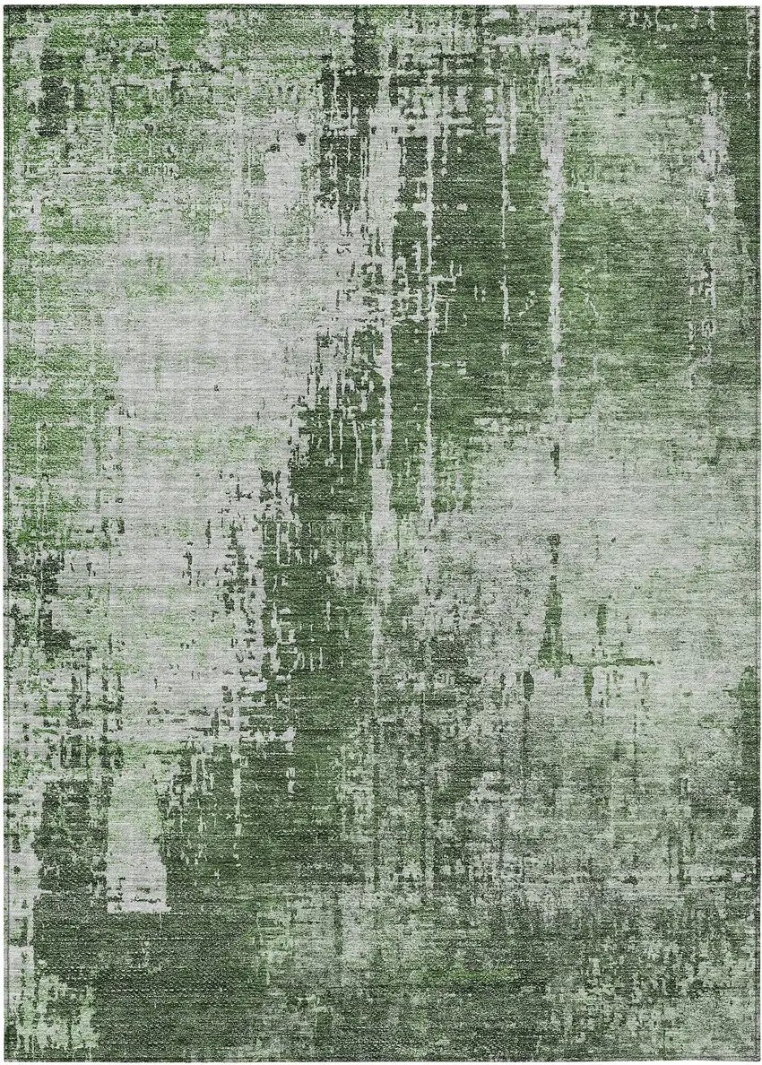 Fern Green And Green Abstract Washable Indoor Outdoor Area Rug Photo 2