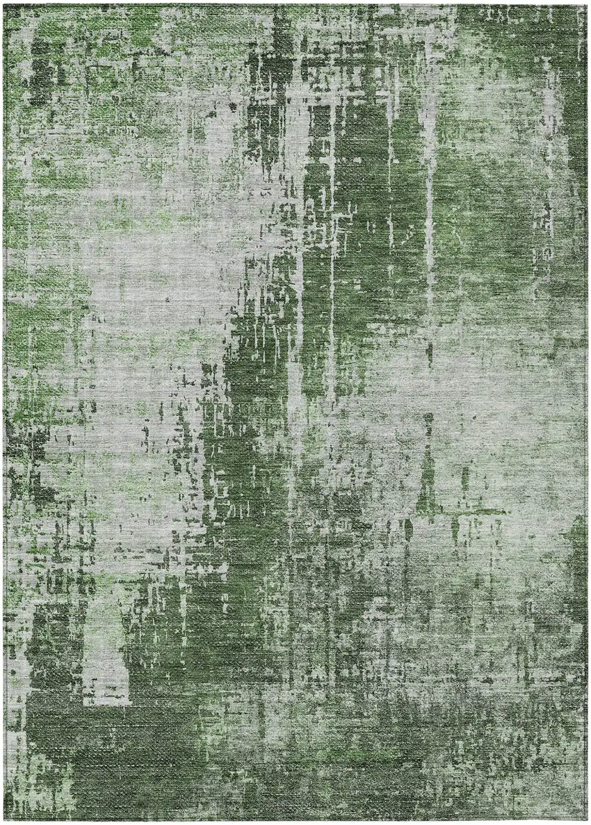 Fern Green And Green Abstract Washable Indoor Outdoor Area Rug Photo 2