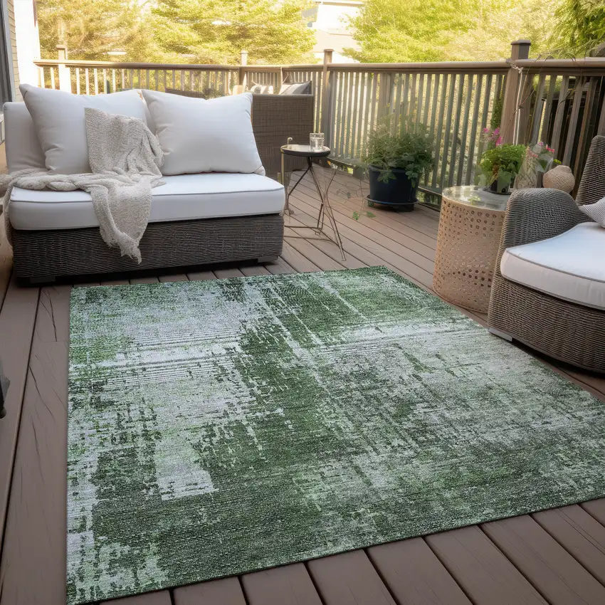 Fern Green And Green Abstract Washable Indoor Outdoor Area Rug Photo 7