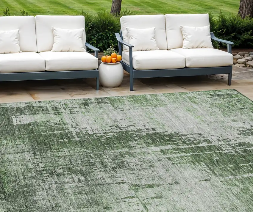 Fern Green And Green Abstract Washable Indoor Outdoor Area Rug Photo 1