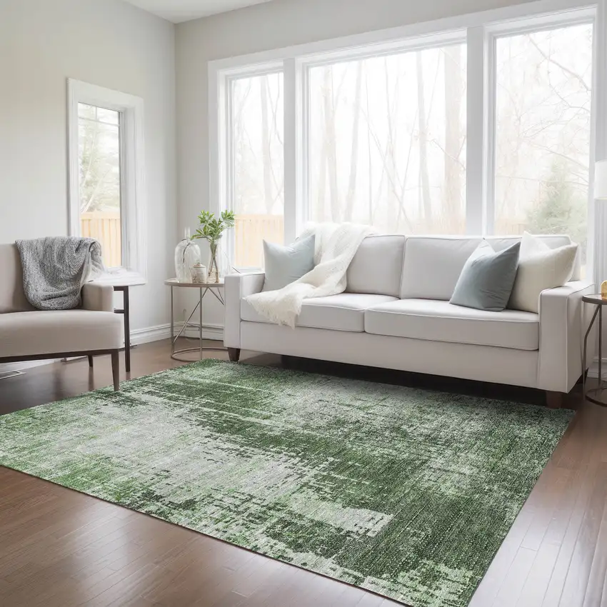 Fern Green And Green Abstract Washable Indoor Outdoor Area Rug Photo 9