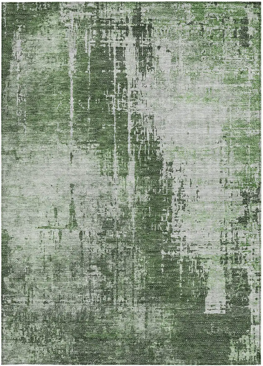 Fern Green And Green Abstract Washable Indoor Outdoor Area Rug Photo 6
