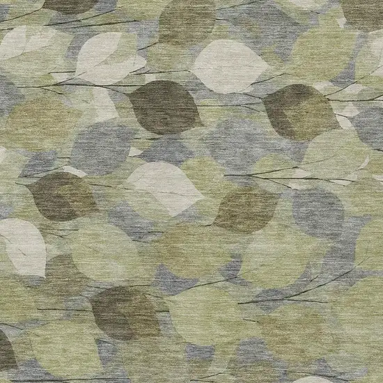 Fern Green And Green Floral Washable Indoor Outdoor Area Rug Photo 2