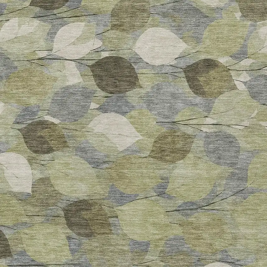 Fern Green And Green Floral Washable Indoor Outdoor Area Rug Photo 2