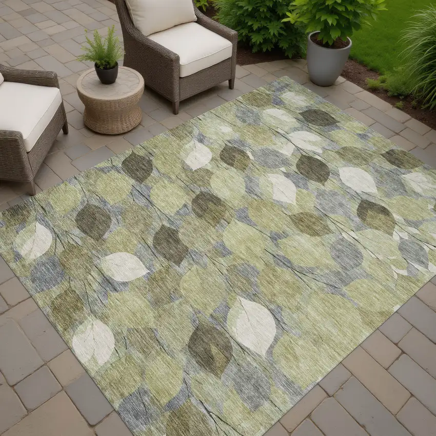 Fern Green And Green Floral Washable Indoor Outdoor Area Rug Photo 7