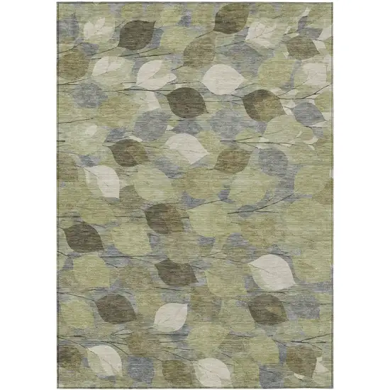 Fern Green And Green Floral Washable Indoor Outdoor Area Rug Photo 1