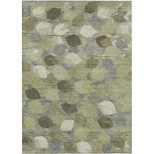 Photo of Fern Green And Green Floral Washable Indoor Outdoor Area Rug