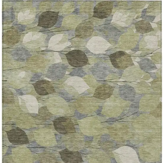 Fern Green And Green Floral Washable Indoor Outdoor Area Rug Photo 3