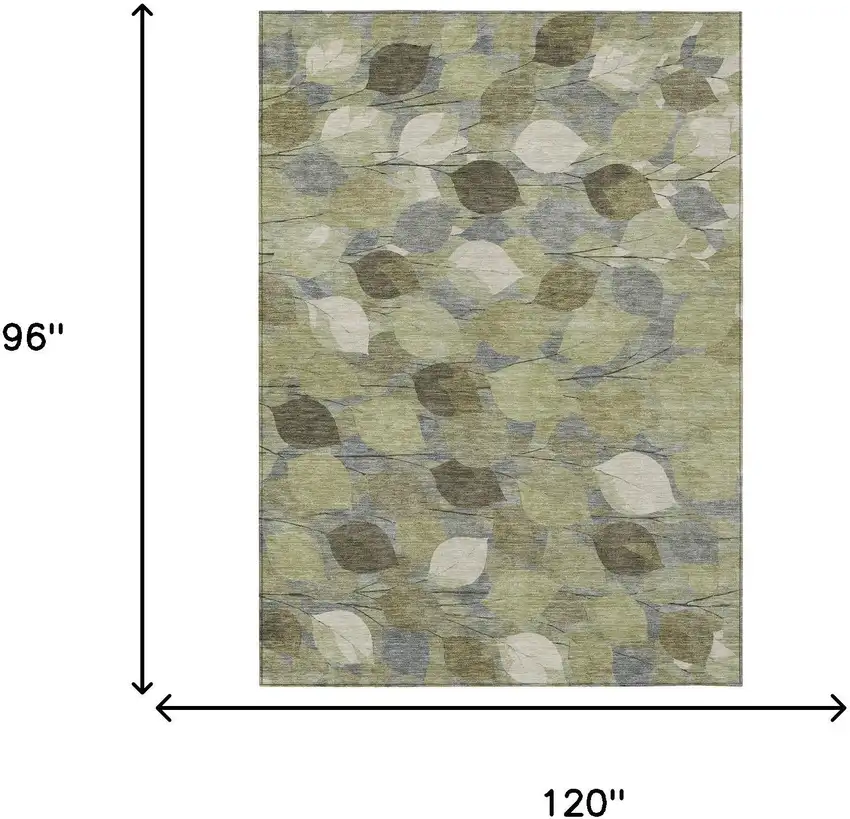 Fern Green And Green Floral Washable Indoor Outdoor Area Rug Photo 6