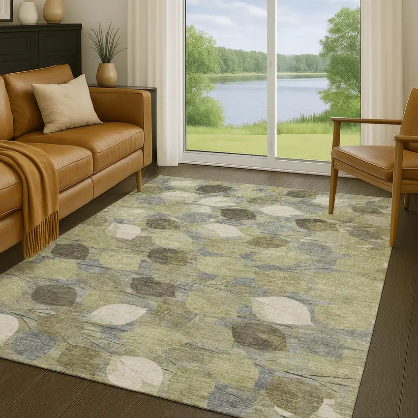 Fern Green And Green Floral Washable Indoor Outdoor Area Rug Photo 5