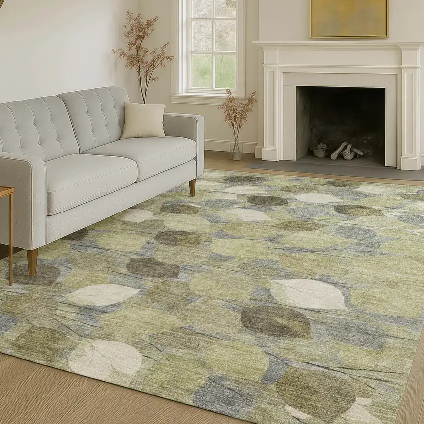 Fern Green And Green Floral Washable Indoor Outdoor Area Rug Photo 6